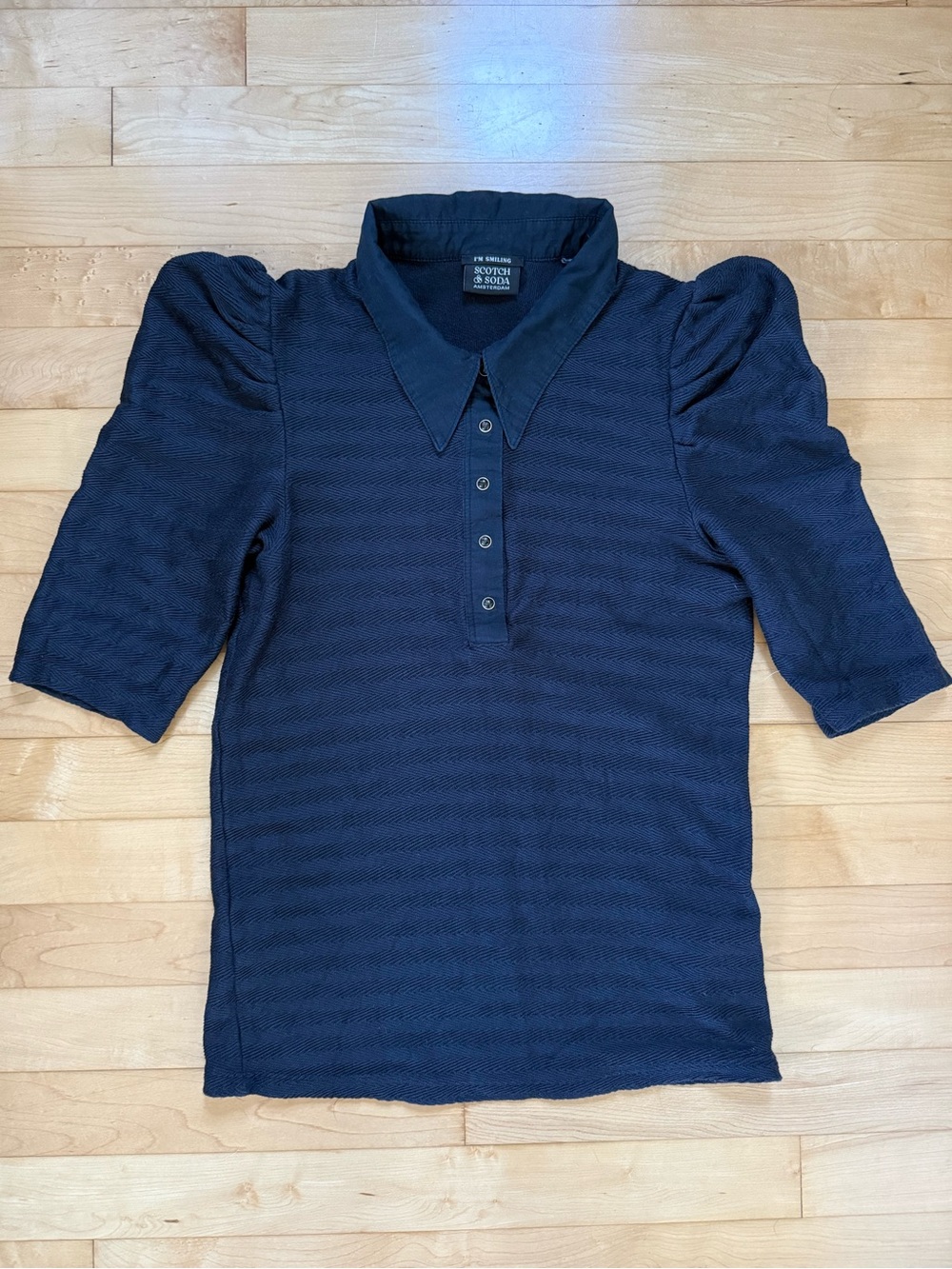 Scotch & Soda Puff Sleeve Textured Top – Navy – Women’s Size S